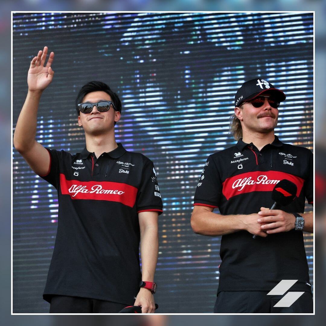 Alpha Romeo F1 drivers on stage in the fan zone at the Singapore Grand Prix
