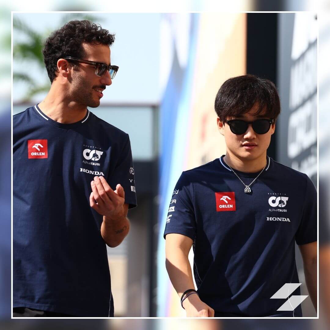Grand Prix, Daniel Ricciardo and Yuki Sonoda at the Yas Marina Circuit