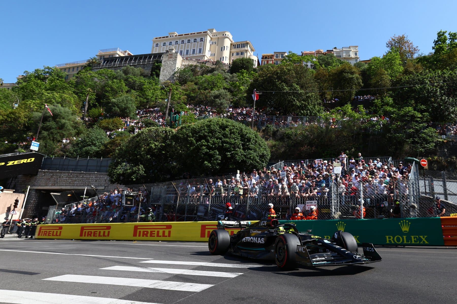 Grandstand and Mercedes car at the Monaco Grand Prix