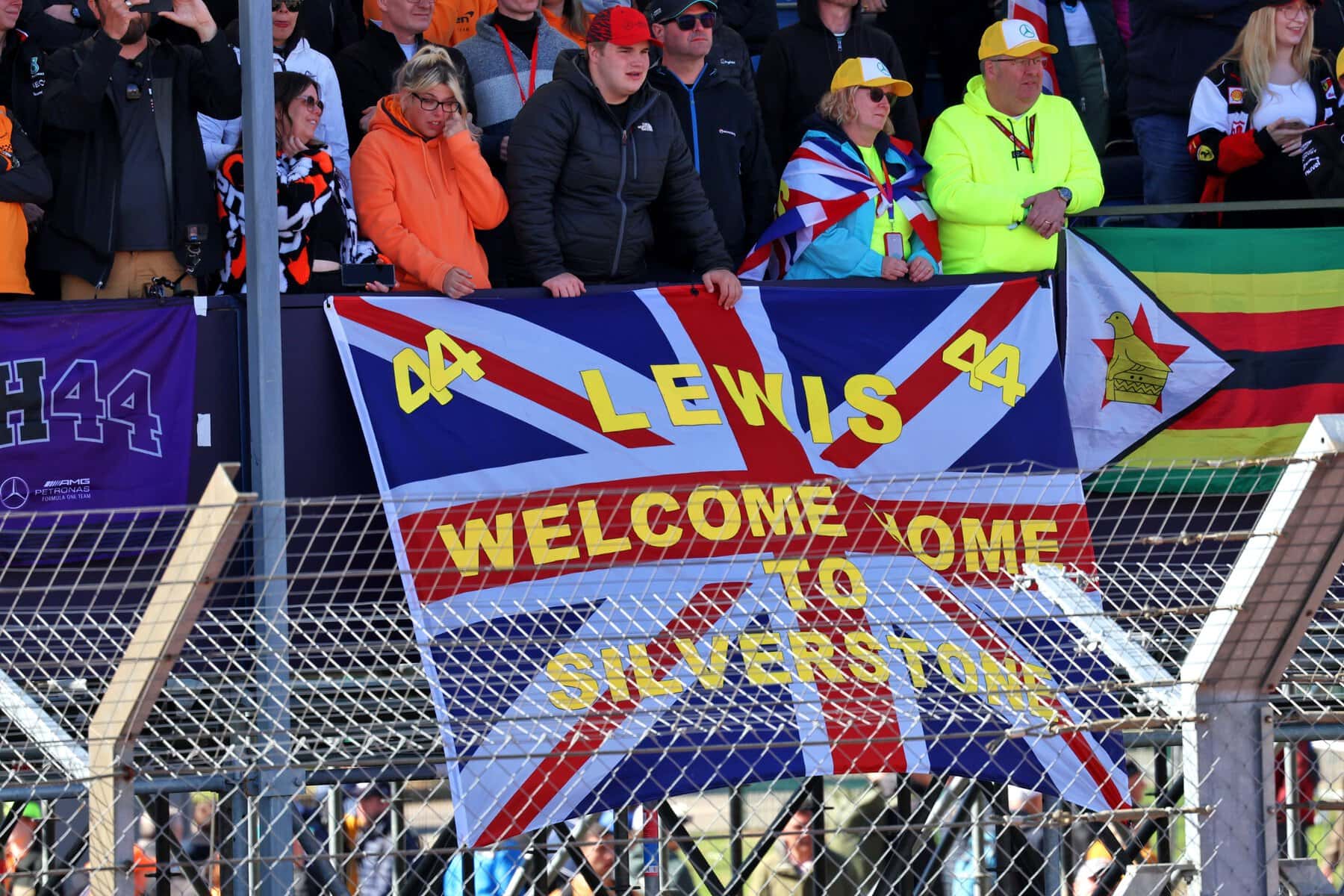 Fans in the grandstand at the British Grand Prix