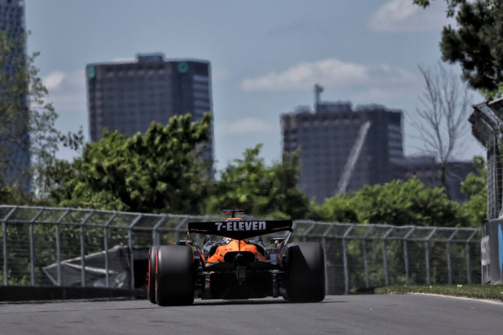 Circuit Gilles Villeneuve with the Montréal skyline in the distance