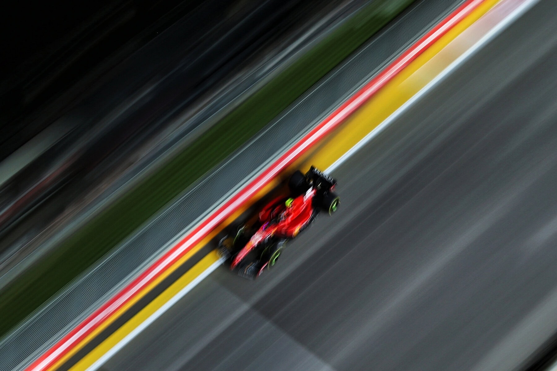 Aerial view of a Ferrari at the Singapore Grand Prix.
