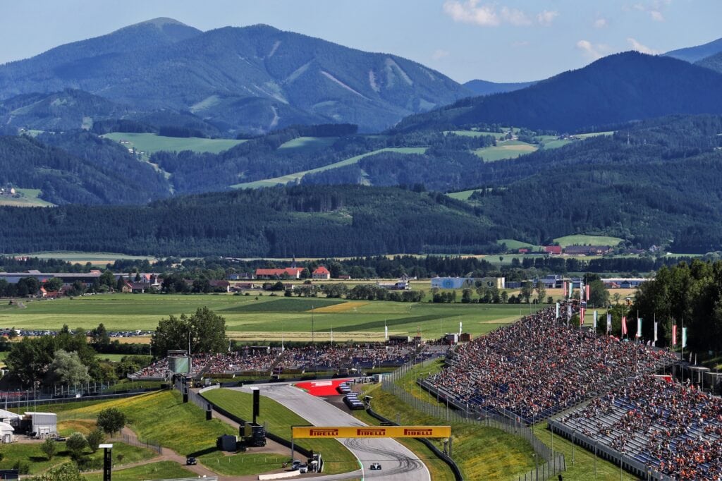 Steiermark Grandstand at Turn 1 and RedBull Grandstands Austrian Grand Prix