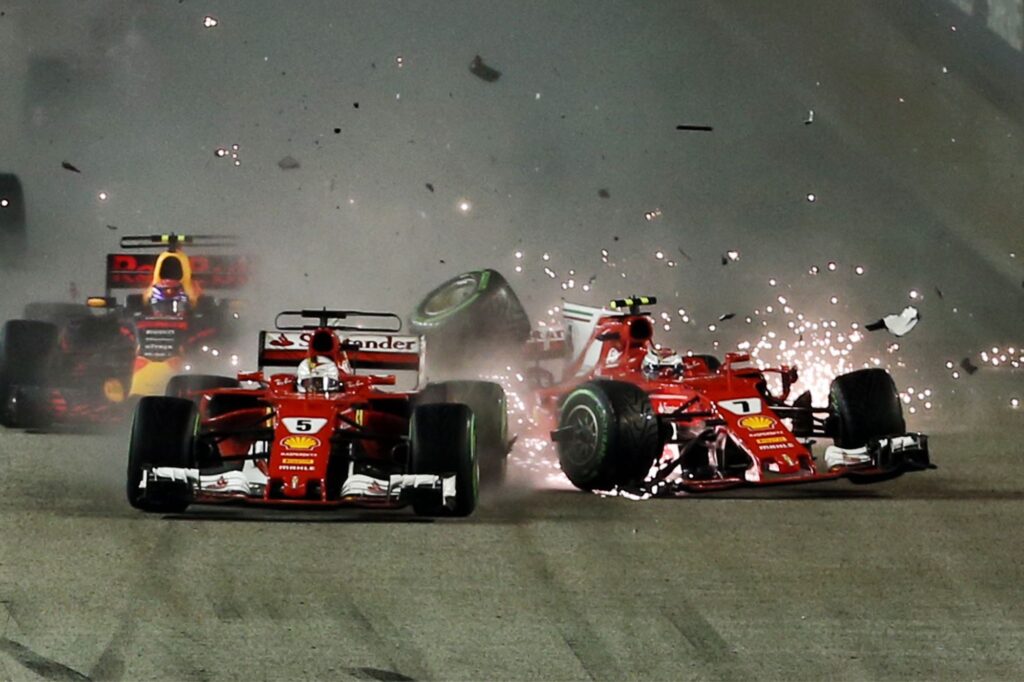 Vettel, Verstappen and Raikkonen came together approaching Turn 1 at the 2017 Singapore Grand Prix
