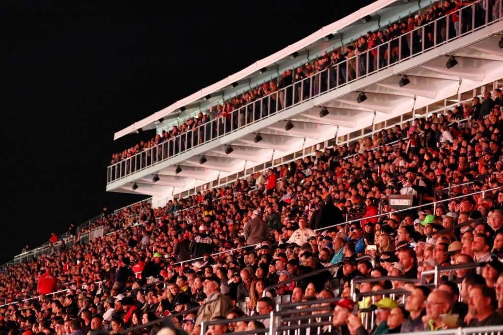 Fans in the grandstands at the Las Vegas Grand Prix.