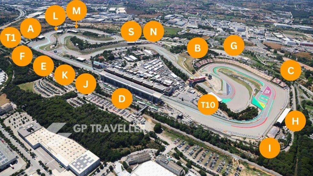 Grandstands map for the Barcelona Grand Prix. 